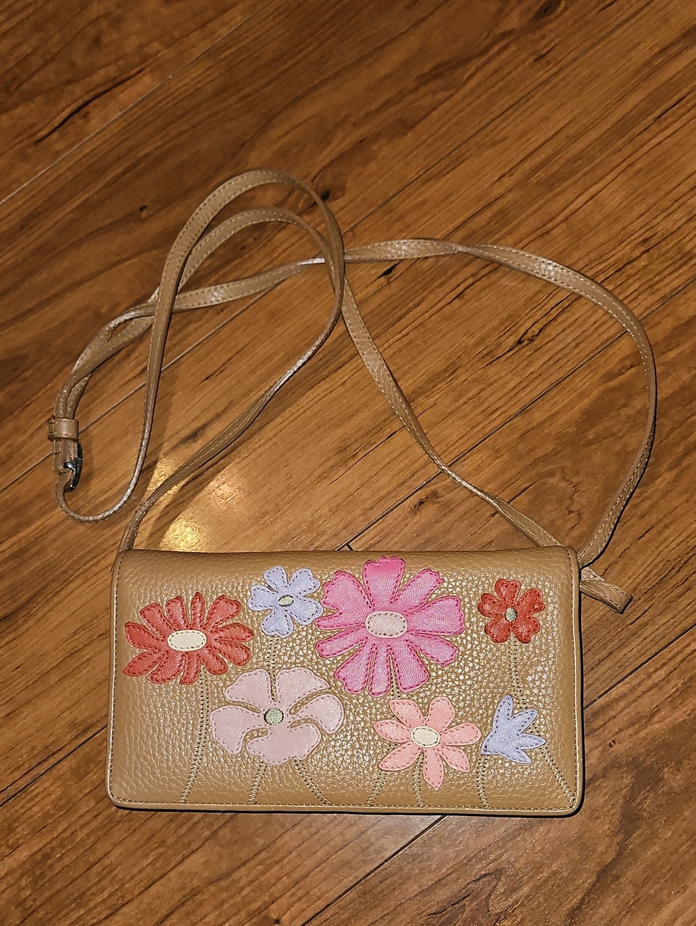 Brighton Pebbled Leather Crossbody With Beautiful Detailed Leather Flowers.